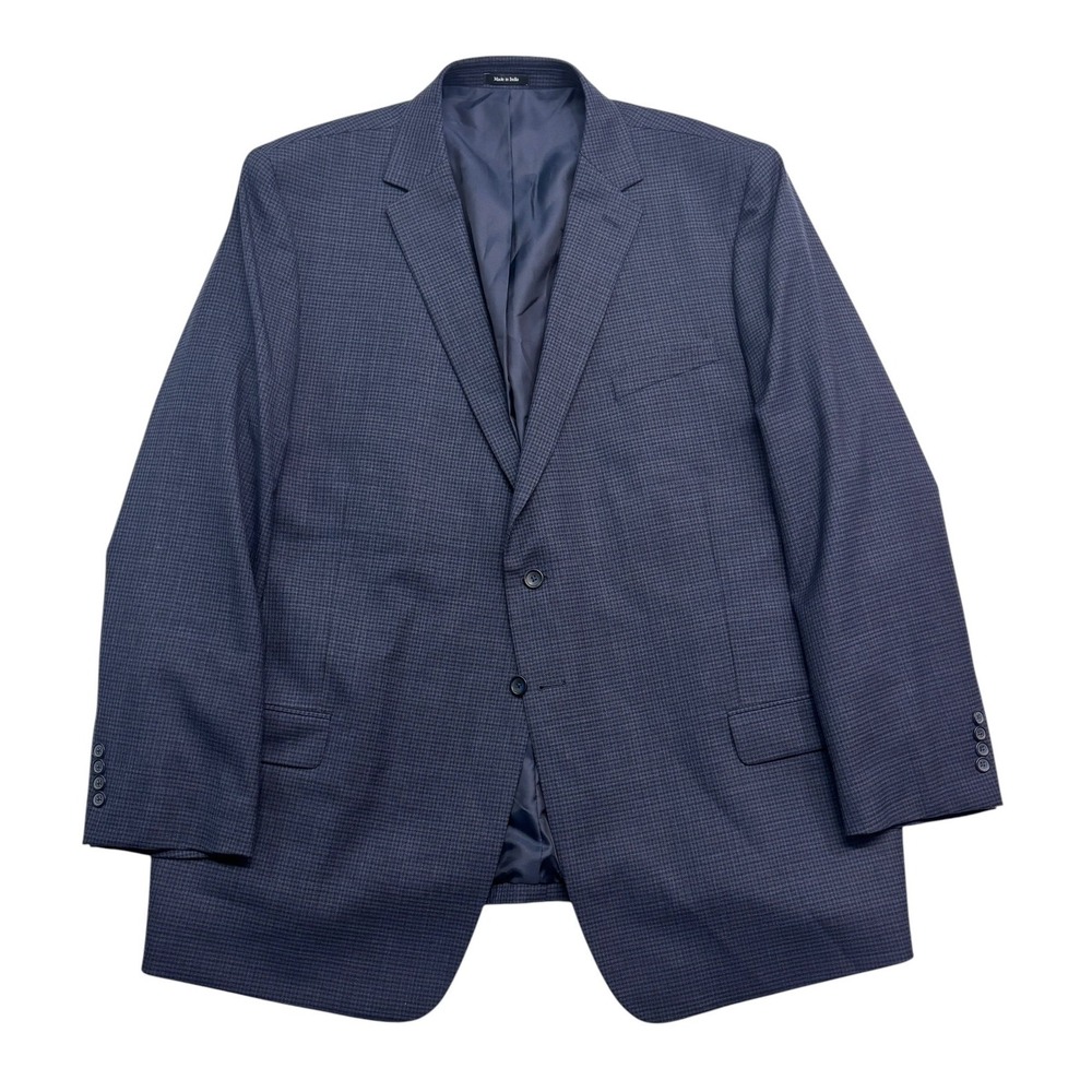 Pronto Uomo 52L Navy Blue Gingham Blazer Jacket Sport Suit Coat Stretch Wool